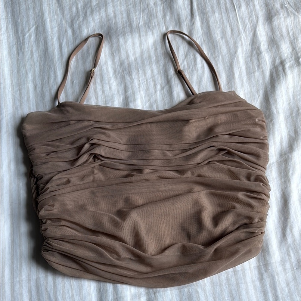 Babaton Brown Ruched Fitted Camisole